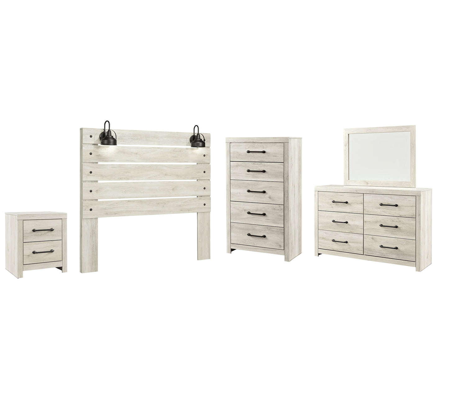 Cambeck  Panel Headboard With Mirrored Dresser, Chest And Nightstand