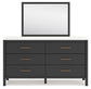 Cadmori King Upholstered Panel Bed with Mirrored Dresser and 2 Nightstands