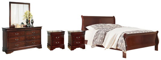 Alisdair Queen Sleigh Bed with Mirrored Dresser, Chest and 2 Nightstands