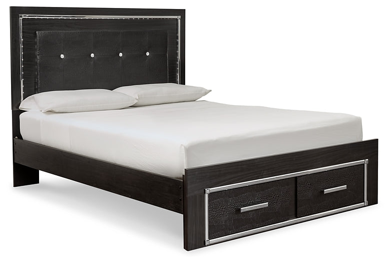 Kaydell Queen Panel Bed with Storage with Mirrored Dresser and Chest