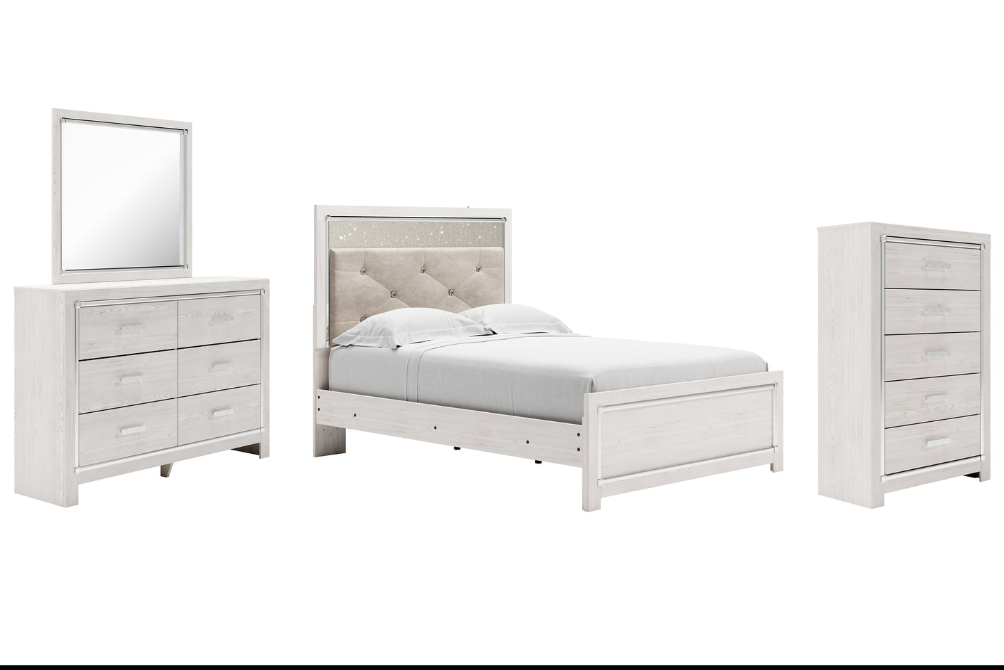 Altyra Full Panel Bed with Mirrored Dresser and Chest