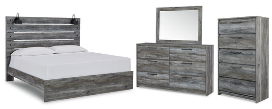 Baystorm King Panel Bed with Mirrored Dresser and Chest