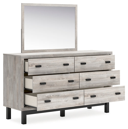 Vessalli King Panel Headboard with Mirrored Dresser