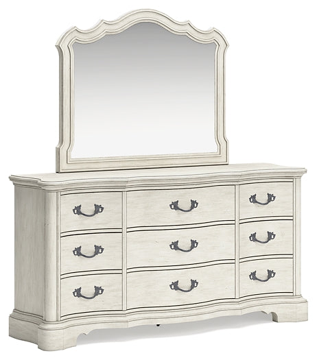 Arlendyne King Upholstered Bed with Mirrored Dresser, Chest and Nightstand